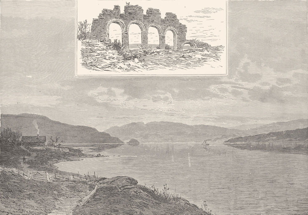 NORWAY. Lake Mjosen and the ruins of Hamar Cathedral 1890 old antique print